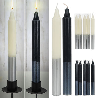 Stabkerze 12er Set 6x weiß mit silber 6x Anthrazit mit silber 2x19cm Paraffin Dekokerze Farbverlauf Kerze