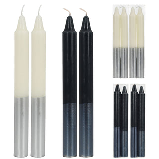 Stabkerze 12er Set 6x weiß mit silber 6x Anthrazit mit silber 2x19cm Paraffin Dekokerze Farbverlauf Kerze