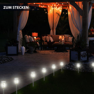 Solar Gartenstecker 3in1 4er Set H37cm schwarz Kunststoff Gartenstecker Wegeleuchte Beleuchtung Gartenbeleuchtung