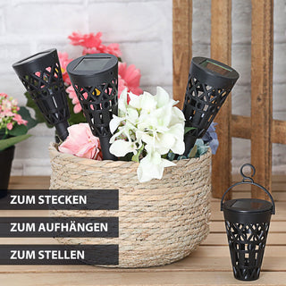 Solar Gartenstecker 3in1 4er Set H37cm schwarz Kunststoff Gartenstecker Wegeleuchte Beleuchtung Gartenbeleuchtung