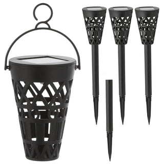 Solar Gartenstecker 3in1 4er Set H37cm schwarz Kunststoff Gartenstecker Wegeleuchte Beleuchtung Gartenbeleuchtung