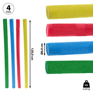 Poolnudel 4er Set 120cm grün blau rot gelb Schwimmnudel Wasserspielzeug Wassernudel Schwimmstange