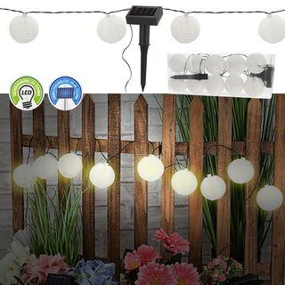 LED Solar Lampion Girlande mit 10 Lampions Ø7cm 185cm weiß 10 LEDs warmweiß Polyester Kunststoff Lichterkette Kugeln Ballons