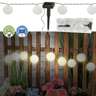 LED Solar Lampion Girlande mit 10 Lampions Ø7cm 185cm weiß 10 LEDs warmweiß Polyester Kunststoff Lichterkette Kugeln Ballons
