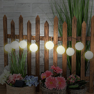 LED Solar Lampion Girlande mit 10 Lampions Ø7cm 185cm weiß 10 LEDs warmweiß Polyester Kunststoff Lichterkette Kugeln Ballons