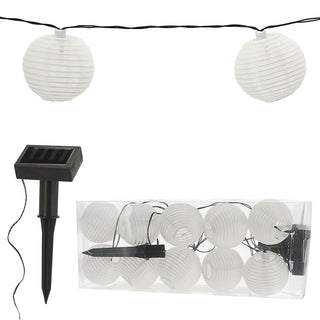 LED Solar Lampion Girlande mit 10 Lampions Ø7cm 185cm weiß 10 LEDs warmweiß Polyester Kunststoff Lichterkette Kugeln Ballons