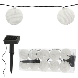 LED Solar Lampion Girlande mit 10 Lampions Ø7cm 185cm weiß 10 LEDs warmweiß Polyester Kunststoff Lichterkette Kugeln Ballons