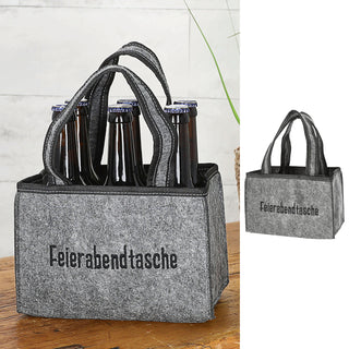 Flaschenträger 'Feierabendtasche' 22,5x15x14cm Filz Stickerei für 6 Flaschen Flaschentasche Männerhandtasche