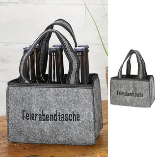 Flaschenträger 'Feierabendtasche' 22,5x15x14cm Filz Stickerei für 6 Flaschen Flaschentasche Männerhandtasche