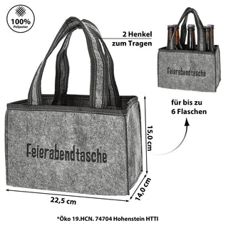 Flaschenträger 'Feierabendtasche' 22,5x15x14cm Filz Stickerei für 6 Flaschen Flaschentasche Männerhandtasche