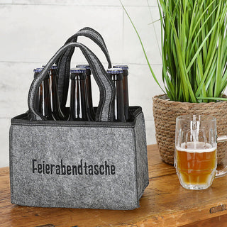 Flaschenträger 'Feierabendtasche' 22,5x15x14cm Filz Stickerei für 6 Flaschen Flaschentasche Männerhandtasche