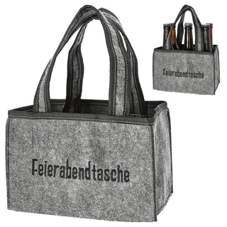 Flaschenträger 'Feierabendtasche' 22,5x15x14cm Filz Stickerei für 6 Flaschen Flaschentasche Männerhandtasche
