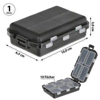 Pillenbox 10 Fächer schwarz Kunststoff 10x3x6,5cm Tablettenbox zum Aufklappen Pillendose Tablettendose Medikamentenportionierer