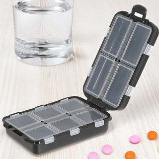 Pillenbox 10 Fächer schwarz Kunststoff 10x3x6,5cm Tablettenbox zum Aufklappen Pillendose Tablettendose Medikamentenportionierer