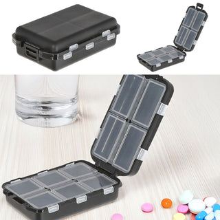 Pillenbox 10 Fächer schwarz Kunststoff 10x3x6,5cm Tablettenbox zum Aufklappen Pillendose Tablettendose Medikamentenportionierer