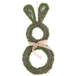 Türhänger Hase Moos 22x50x4cm Kunststoff Weinrebe Metall grün naturfarben Dekohänger Schleife Osterdekoration