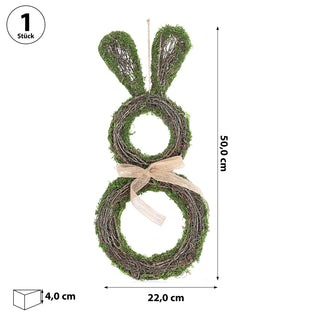 Türhänger Hase Moos 22x50x4cm Kunststoff Weinrebe Metall grün naturfarben Dekohänger Schleife Osterdekoration