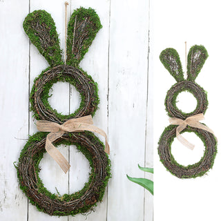 Türhänger Hase Moos 22x50x4cm Kunststoff Weinrebe Metall grün naturfarben Dekohänger Schleife Osterdekoration