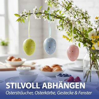 Ostereier mit Aufhänger 32er Set 4x6cm bunt Kunststoff Eier Dekoeier Kunststoffeier Ostern Osterdekoration Frühlingsdeko
