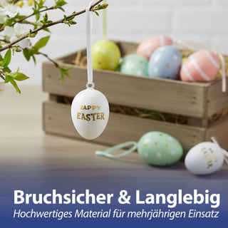 Ostereier mit Aufhänger 32er Set 4x6cm bunt Kunststoff Eier Dekoeier Kunststoffeier Ostern Osterdekoration Frühlingsdeko