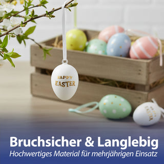 Ostereier mit Aufhänger 32er Set 4x6cm bunt Kunststoff Eier Dekoeier Kunststoffeier Ostern Osterdekoration Frühlingsdeko