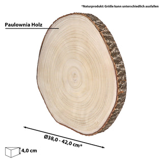 Baumscheibe Ø ca.38-42x4,5cm Paulownia Holzscheibe Naturprodukt Scheibe Holz Holzplatte Dekoelement