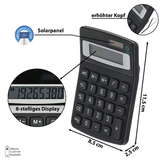 Solartaschenrechner 8stellig 9x12cm schwarz Kunststoff solarbetrieben Taschenrechner Tischrechner Rechenmaschine