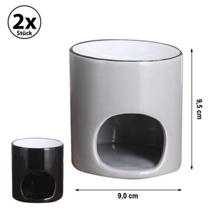 Duftlampe 2er Set Dolomit H9,5cm schwarz grau Aromalampe Raumduft Teelicht