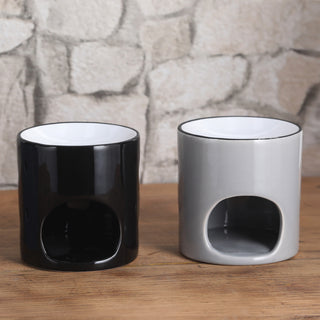 Duftlampe 2er Set Dolomit H9,5cm schwarz grau Aromalampe Raumduft Teelicht