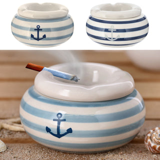 Sturmaschenbecher 2er Set Maritim Ø 11,0cm Dolomit blau weiß Aschenbecher Windaschenbecher