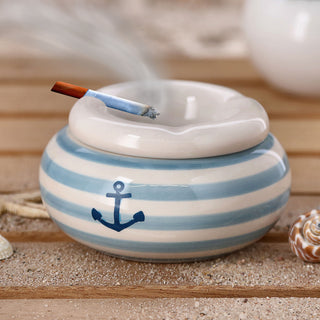 Sturmaschenbecher 2er Set Maritim Ø 11,0cm Dolomit blau weiß Aschenbecher Windaschenbecher