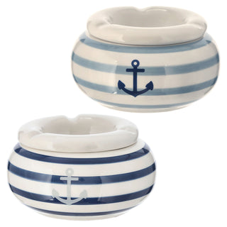 Sturmaschenbecher 2er Set Maritim Ø 11,0cm Dolomit blau weiß Aschenbecher Windaschenbecher