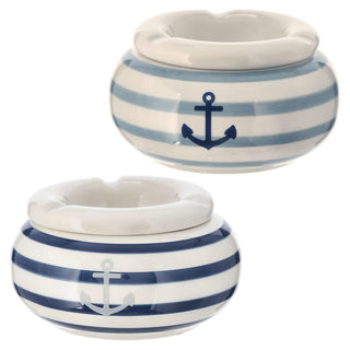 Sturmaschenbecher 2er Set Maritim Ø 11,0cm Dolomit blau weiß Aschenbecher Windaschenbecher