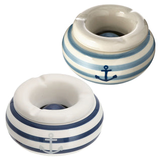 Sturmaschenbecher 2er Set Maritim Ø 11,0cm Dolomit blau weiß Aschenbecher Windaschenbecher