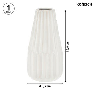 Vase vertikales Rillendesign 8,5x17cm Keramik Dolomit weiß konische Form Blumenvase Dekovase Tischvase