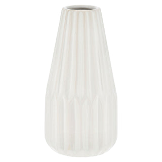 Vase vertikales Rillendesign 8,5x17cm Keramik Dolomit weiß konische Form Blumenvase Dekovase Tischvase