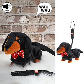Laufender Dackel mit Leine und Sound 35x21x11,5cm Polyester batteriebetrieben Stofftier Hund Kuscheltier