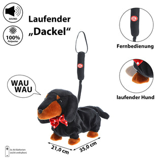Laufender Dackel mit Leine und Sound 35x21x11,5cm Polyester batteriebetrieben Stofftier Hund Kuscheltier