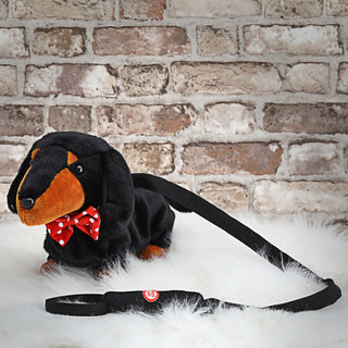 Laufender Dackel mit Leine und Sound 35x21x11,5cm Polyester batteriebetrieben Stofftier Hund Kuscheltier