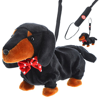 Laufender Dackel mit Leine und Sound 35x21x11,5cm Polyester batteriebetrieben Stofftier Hund Kuscheltier