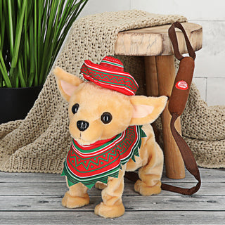 Laufender Chihuahua mit Leine und Sound 28x30x19cm Polyester batteriebetrieben Stofftier Hund Kuscheltier