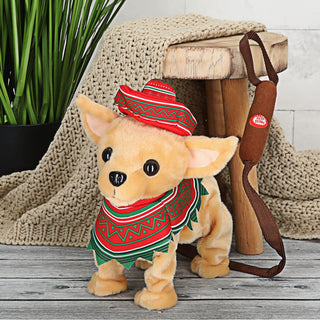 Laufender Chihuahua mit Leine und Sound 28x30x19cm Polyester batteriebetrieben Stofftier Hund Kuscheltier