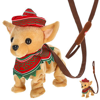 Laufender Chihuahua mit Leine und Sound 28x30x19cm Polyester batteriebetrieben Stofftier Hund Kuscheltier