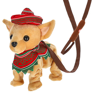 Laufender Chihuahua mit Leine und Sound 28x30x19cm Polyester batteriebetrieben Stofftier Hund Kuscheltier
