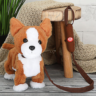 Laufender Corgi mit Leine und Sound 30x26x19cm Polyester batteriebetrieben Stofftier Hund Kuscheltier