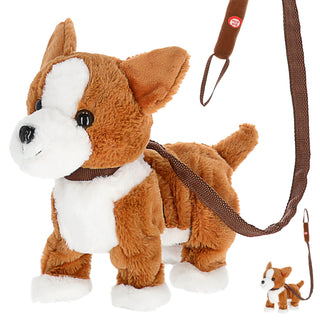 Laufender Corgi mit Leine und Sound 30x26x19cm Polyester batteriebetrieben Stofftier Hund Kuscheltier