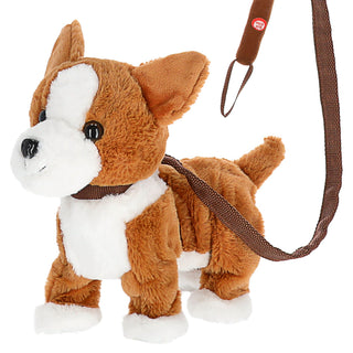 Laufender Corgi mit Leine und Sound 30x26x19cm Polyester batteriebetrieben Stofftier Hund Kuscheltier