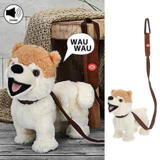 Laufender Bello mit Leine und Sound 30x28x12cm Polyester batteriebetrieben Stofftier Hund Kuscheltier