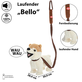 Laufender Bello mit Leine und Sound 30x28x12cm Polyester batteriebetrieben Stofftier Hund Kuscheltier