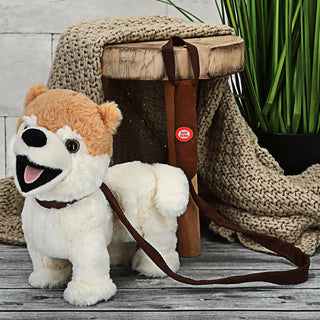 Laufender Bello mit Leine und Sound 30x28x12cm Polyester batteriebetrieben Stofftier Hund Kuscheltier